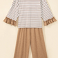 Tania Khaki Stripe V Neck Ruffle Contrast Sleeve Top Drawstring Pants 2pcs Set
