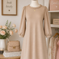 SALE!!!  Jaquelle Light French Beige Braided Trim Puff Sleeve Dress