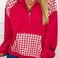 Kallie Red Patchwork Plaid Pocket Quarter Zip Sweatshirt