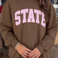 Brown Exposed Seam Mock Neck STATE Letter Graphic Loose Sweatshirt
