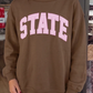 Brown Exposed Seam Mock Neck STATE Letter Graphic Loose Sweatshirt