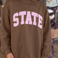 Brown Exposed Seam Mock Neck STATE Letter Graphic Loose Sweatshirt