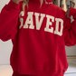 Red Saved By Grace Embroidered Detail Letter Graphic High Neck Sweatshirt