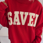 Red Saved By Grace Embroidered Detail Letter Graphic High Neck Sweatshirt