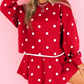 Aggy Red Polka Dot Raw Hem Relaxed Pullover Loose Skort Two Piece Set