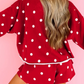 Aggy Red Polka Dot Raw Hem Relaxed Pullover Loose Skort Two Piece Set