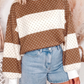 Lesley Brown Polka Dot Patchwork Colorblock Long Sleeve Top