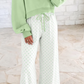 Sharie Green Polka Dot Patchwork Colorblock Long Sleeve Casual Two Piece Pants Set