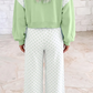 Sharie Green Polka Dot Patchwork Colorblock Long Sleeve Casual Two Piece Pants Set