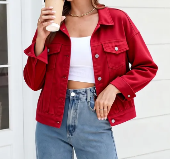 Esmae Red Denim Button Up Jacket