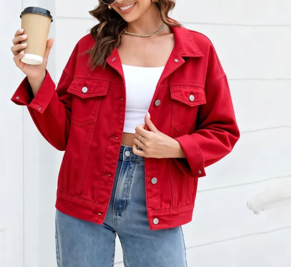 Esmae Red Denim Button Up Jacket
