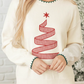 Racing Cream Stitched Detail Christmas Tree Holiday Casual Sweater