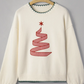 Racing Cream Stitched Detail Christmas Tree Holiday Casual Sweater