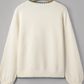 Racing Cream Stitched Detail Christmas Tree Holiday Casual Sweater
