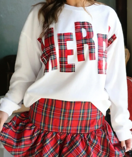 White Plaid MERRY Christmas Vacation Sweatshirt