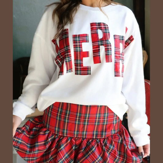 White Plaid MERRY Christmas Vacation Sweatshirt