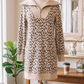 Marlise Khaki Leopard Print Zip up Collar Patchwork Shift Mini Dress