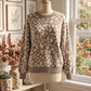 Carolina Leopard Spots Pattern Ribbed Trim Drop Shoulder Sweater