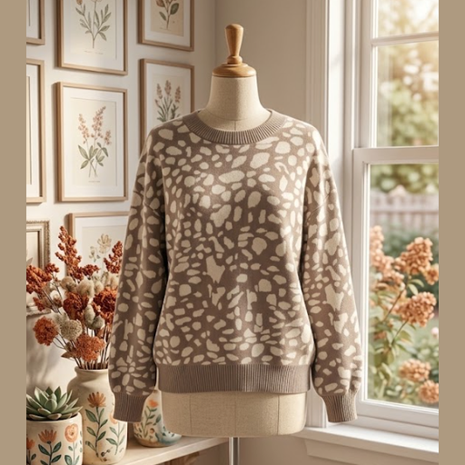 Carolina Leopard Spots Pattern Ribbed Trim Drop Shoulder Sweater