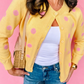 Allie Yellow Polka Dot Button Front Long Sleeve Sweater Cardigan