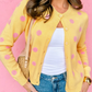 Allie Yellow Polka Dot Button Front Long Sleeve Sweater Cardigan