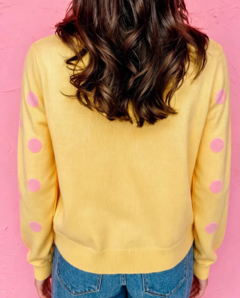 Allie Yellow Polka Dot Button Front Long Sleeve Sweater Cardigan