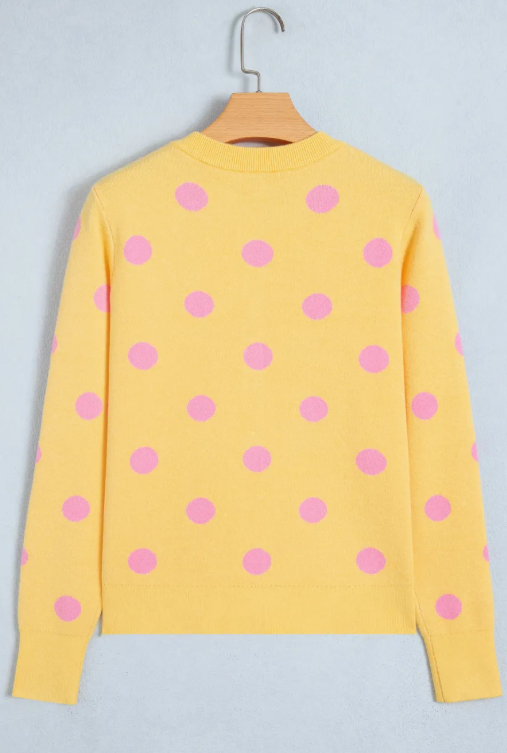 Allie Yellow Polka Dot Button Front Long Sleeve Sweater Cardigan