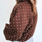 Lunette Brown Polka Dot Print Metal Button Collar Casual Pullover Sweatshirt