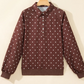 Lunette Brown Polka Dot Print Metal Button Collar Casual Pullover Sweatshirt