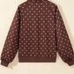 Lunette Brown Polka Dot Print Metal Button Collar Casual Pullover Sweatshirt