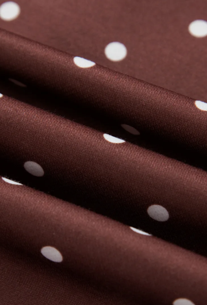 Lunette Brown Polka Dot Print Metal Button Collar Casual Pullover Sweatshirt