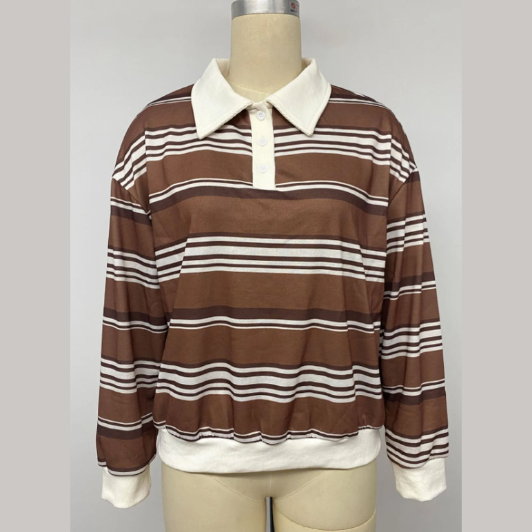 Dasha Timeless Brown‑Stripe Polo