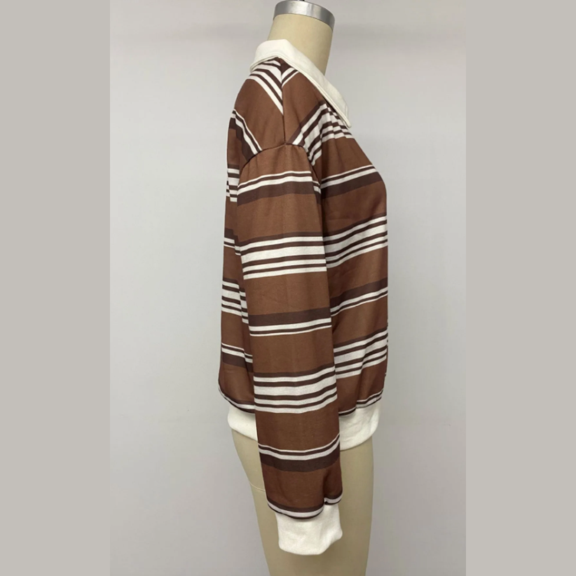 Dasha Timeless Brown‑Stripe Polo