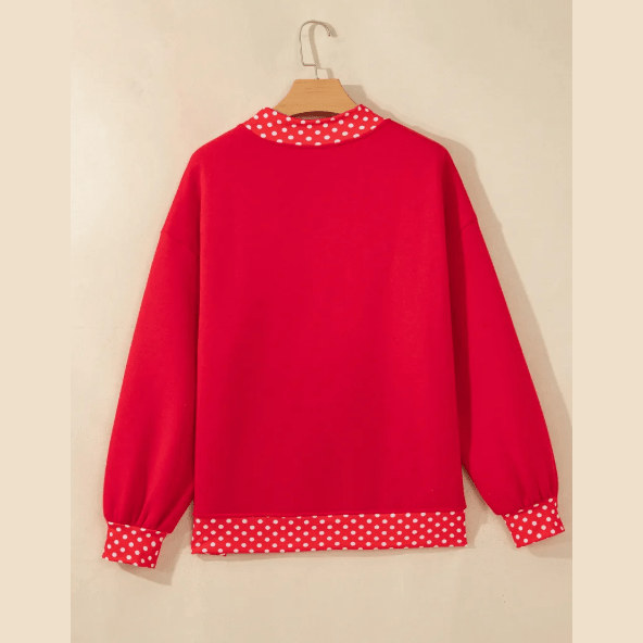 Merry Polka Dot Letter Print Contrast Trim Mock Neck Sweatshirt