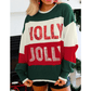 Green Sequined HOLLY JOLLY Color Block Crew Neck Sweater