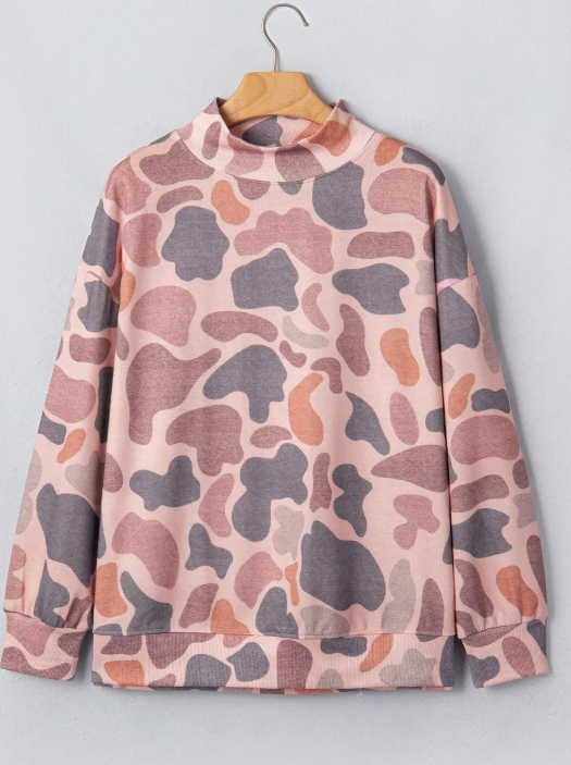 Adara Brown Camouflage Western Style Pullover Sweatshirt