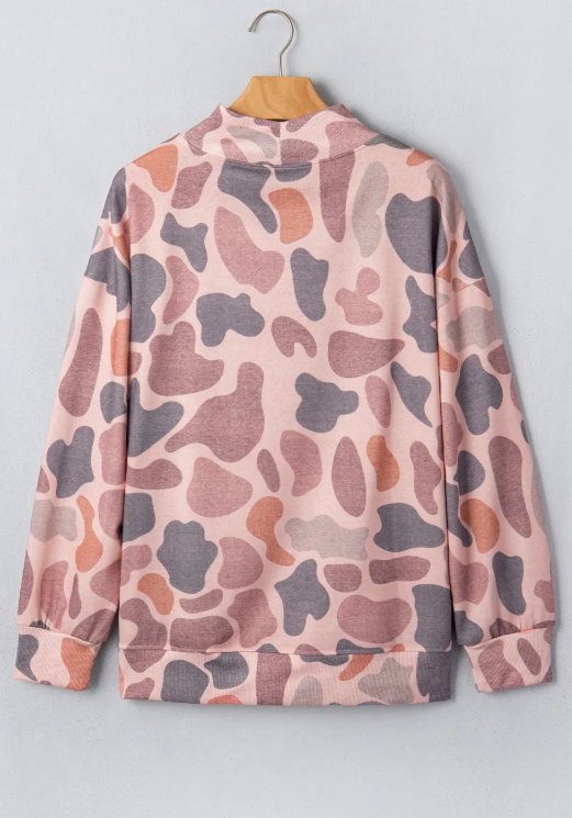 Adara Brown Camouflage Western Style Pullover Sweatshirt