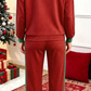 Kenlie Red Ribbed Patchwork Polka Dot Trim Long Sleeve 2pcs Pant Set