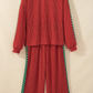 Kenlie Red Ribbed Patchwork Polka Dot Trim Long Sleeve 2pcs Pant Set