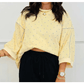 Suza Yellow Polka Dot Print Piping Trim 3/4 Sleeve Relaxed Top