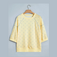 Suza Yellow Polka Dot Print Piping Trim 3/4 Sleeve Relaxed Top