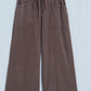 Velma Brown Mineral Wash Seam Detail Flare Leg Drawstring Pants