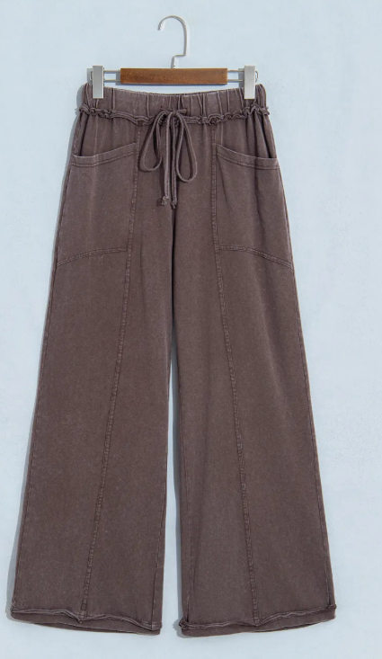Velma Brown Mineral Wash Seam Detail Flare Leg Drawstring Pants