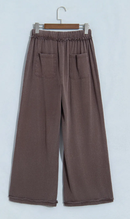 Velma Brown Mineral Wash Seam Detail Flare Leg Drawstring Pants