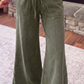 Velma Green Mineral Wash Seam Detail Flare Leg Drawstring Pants
