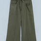 Velma Green Mineral Wash Seam Detail Flare Leg Drawstring Pants
