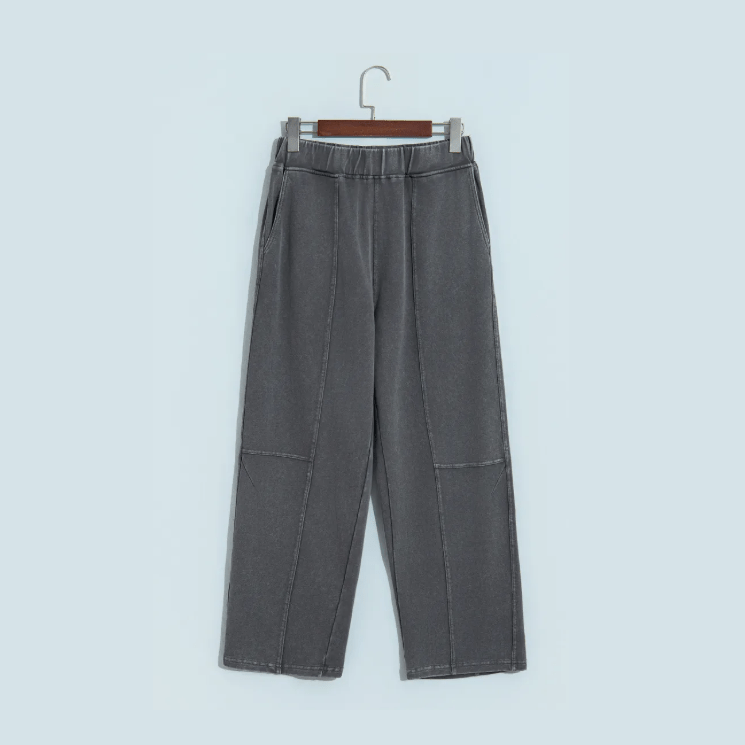 Bey Grey Mineral Wash Seam Detail Elastic Waist Barrel Pants