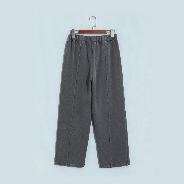Bey Grey Mineral Wash Seam Detail Elastic Waist Barrel Pants