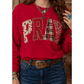 Red Floral Buffalo Plaid Striped Embroidered Patch Western Pullover Sweatshirt