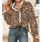 Dior Brown Wild Leopard Print Contrast Striped Frilled Trim Chic Shirt